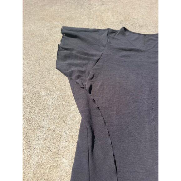 Shein Dress Women Size Medium Black V-Neck Short Sleeve Mini Ruffle Trim Casual - Picture 3 of 5